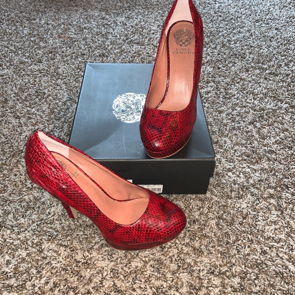 Vince Cameo red snakeskin heels